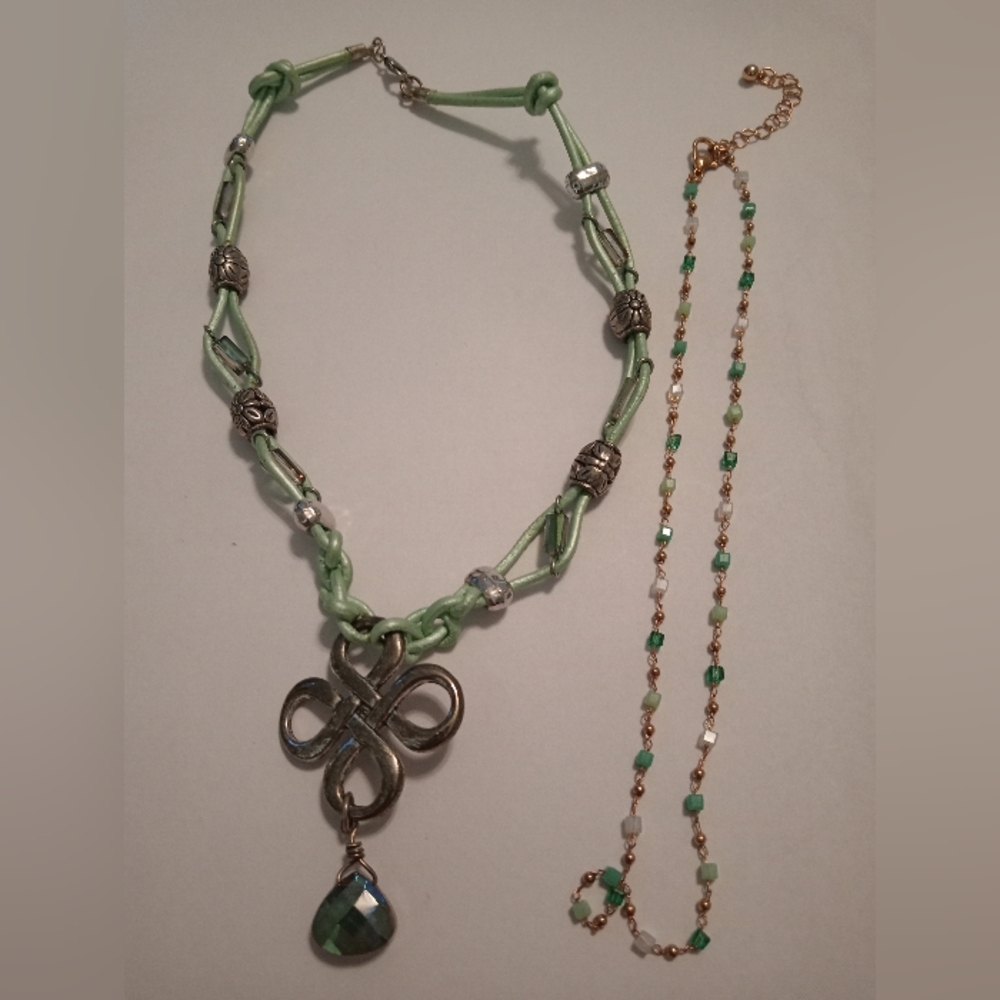 #483    2 Piece Blue & Green Necklace Bundle